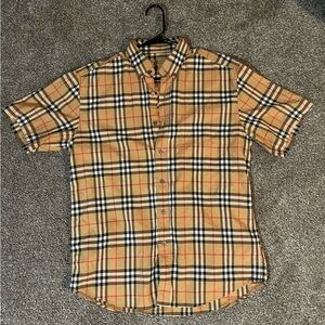Burberry London Beige and Black Plaid Button Down Shirt